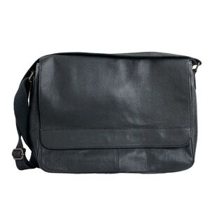 Black Unisex Flap Closure Genuine Pebbled Leather Messenger Crossbody Bag